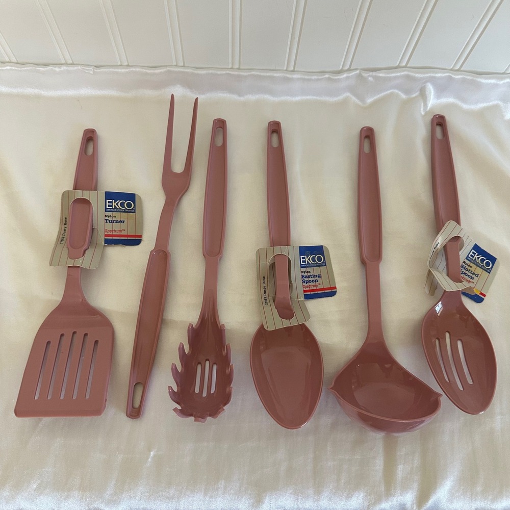 EKCO Kitchen Utensil Set Dusty Rose New 6pc Nylon Spectrum Retro Nostalgia 1986